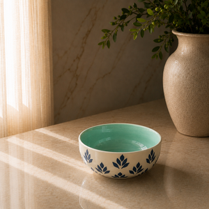 Tazón de Sopa de Cerámica Artesanal con Interior Glaseado en Color Agua, Diseño Botánico y Diseño Profundo y Duradero para una Elegante Vajilla - Product Image 1