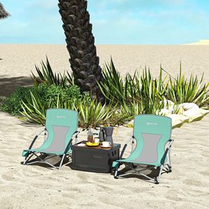 Set di 2 Sedie da Spiaggia Pieghevoli Turchesi con Schienale in Rete, Borsa per il Trasporto e Portabicchieri per Campeggio, Giardino, Sport e Picnic - Product Image 1