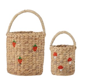 Panier en jacinthe d'eau brodé de champignons, tissé, décoratif, organisateur de rangement, sac fourre-tout avec poignée, décoration mignonne pour chambre d'enfant - Product Image 1