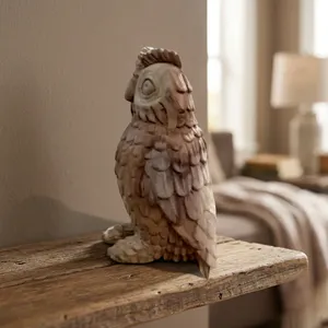 Escultura de Búho de Madera Tallada a Mano, Figura de Animal Rústica, Decoración de Mesa, Arte para Sala de Estar, Madera Natural, Ecológica, Regalo de Cumpleaños - Product Image 3