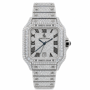 Montre de luxe SHREYA DIAM en quartz moissanite bleu clair avec bracelet en acier inoxydable et verre de montre en cristal, bracelet de 20 mm, fermoir caché, affichage analogique de la date - Product Image 1