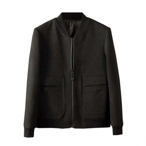 Wholesale Men's Woven Stand Collar Zipper Closure Wool Bomber <b>Jacket</b> Winter Solid Color Casual OEM Service - Product Image 3