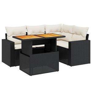 Conjunto de Sofá de Jardín de 5 Piezas con Patas Ajustables, Ratán PE Negro, Muebles de Exterior Cómodos y Elegantes - Product Image 2