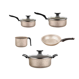 Juego de Utensilios de Cocina Antiadherentes de Cerámica de 5 Piezas con Tapas de Vidrio para Estufas de Gas e Inducción, Construcción de Aluminio, Apto para Lavavajillas, OEM de Vietnam - Product Image 1