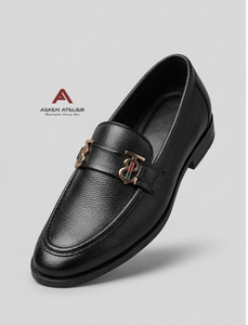 Mocasines Formales de Cuero Sintético Negro Premium para Hombre, Diseño de Punta Redonda y Fácil de Poner con Hebilla Decorativa, Ideales para Negocios Formales - Product Image 2