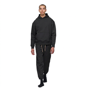 Ensemble survêtement homme beige à capuche et pantalon de jogging, coupe décontractée, longueur intégrale, couleur unie, en polyester, pour l'hiver - Product Image 3