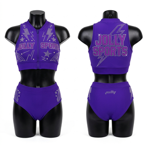 Traje de baño de dos piezas para mujer, de nailon y spandex, con diseño de espalda cruzada, panel bordado, parche con logo personalizado, ajuste elástico y cómodo. - Product Image 2