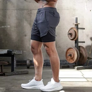 Shorts de sport et de yoga pour hommes à taille haute avec poches pour téléphone, design double couche, séchage rapide, tissu Oxford, couleur unie - Product Image 5