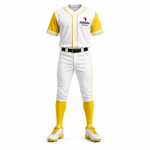 Uniforme de Béisbol para Hombre RONAL SPORTS, Blanco y Amarillo, Manga Corta, Jersey de Poliéster que Absorbe la Humedad, Conjunto de Pantalones, para Adultos, Todas las Temporadas - Product Image 1