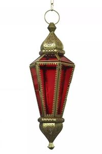 Traditional <b>Brass</b> Hanging <b>Lantern</b> Red Geometric Home Decor Ramadan Indoor Living Room 100% Handmade - Product Image 1