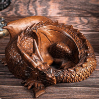 Statue de dragon artisanale en bois naturel, sculpture décorative de dragon, artisanat en bois, fournisseur en gros d'ornements de dragon en bois