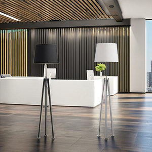 Lámpara de Pie LED de Alta Calidad con Trípode Metálico en Esquina, Pantalla Beige de Diseño Moderno, Luz Blanca Cálida de 2700K, Ideal para Oficina - Product Image 3