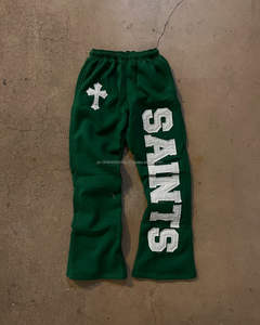 กางเกงวอร์มผ้าฝ้ายเอวสูงสำหรับผู้ชายกางเกงลำลองผ้าปะติดตัดเย็บน้ำหนักเบาแนววินเทจหรูหรา100% ตามสั่ง - Product Image 4