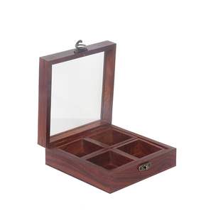 Organisateur d'épices Masala Dabba en bois carré décoratif fait à la main avec une cuillère artisanale pour une utilisation à la maison et en cuisine - Product Image 6