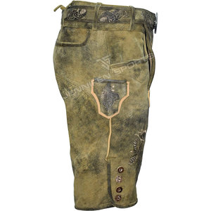 Lederhosen bavaroises élégantes pour hommes, style antique authentique, en cuir de chèvre suédé, courtes. - Product Image 3