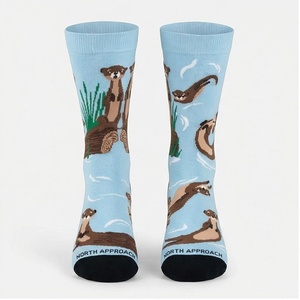 North Approach Crew <b>Socks</b> Otter Pattern Blue Breathable Adult Casual <b>Socks</b> Summer Season - Product Image 1