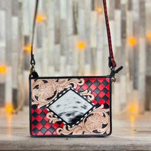Bolso de Hombro de Cuero Genuino con Patrón de Letras, Correa Única, Cierre de Cremallera, Antirrobo, Impermeable, Estilo Vintage, Rojo, Negro, Bronceado - Product Image 1