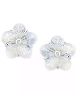 Pendientes de tuerca de flor de nácar blanco y Perla de agua dulce cultivada (5mm) en plata de ley | Macy's - Product Image 3