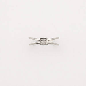 925 Sterling Silver Womens Square Cluster <b>Ring</b> with Cubic Zirconia Micro Pave Geometric Minimalist <b>Split</b> Band Design High Polish - Product Image 1
