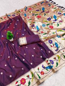 Purple Soft Pethani Silk <b>Saree</b> with Peacock Floral Border Zari Weawing Traditional Wedding Sari <b>for</b> <b>Women</b> Wear Fancy <b>Saree</b> - Product Image 6