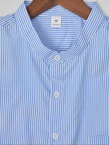 Camisa a Rayas de Verano 2025 para Hombre, Manga Corta, Cuello Alto, Transpirable, Casual, Holgada, Estiliza, para Vacaciones en la Playa, 100% Poliéster, de Secado Rápido - Product Image 4