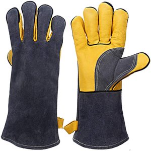 Guantes de Soldadura de Cuero, Color Amarillo Grisáceo, Resistentes a Salpicaduras de Metal Fundido, con Puño Largo, para Trabajo - Product Image 1