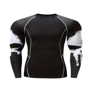 Vêtement de sport pour homme en gros, rash guard, absorbant la transpiration, séchage rapide, avec impression, modèle basique, couche de base pour la course à pied, coupe-vent - Product Image 2