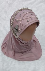 Variations de produits tendance : Voile de décoration pour hijab et bandeau, broderie machine à motifs floraux vert menthe et rose poudré - Product Image 4
