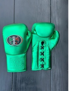 High Quality Lightweight Customized No Boxing No Life Green Cowhide <b>Leather</b> MMA Training Boxing Gloves Lace-Up Unisex - Product Image 2