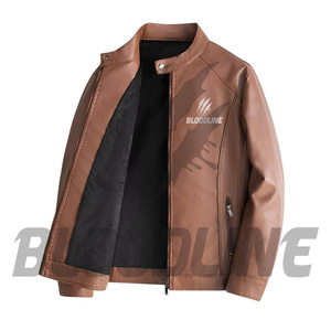 Chaqueta de Cuero PU Negra para Hombre BLOODLINE, Cuello Alto, Estilo Motero, Cierre de Cremallera, para Otoño - Product Image 3