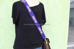 Beaded Belts with Star <b>Purse</b> Embroidery Seed Design Custom Length Guitar Straps Maroon <b>White</b> Colors Fashion Accessories - Product Image 3