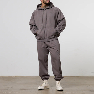 Conjunto de Sudadera con Capucha Extra Grande para Hombre, Color Gris Sólido, Algodón French Terry, Estilo Casual para Otoño, Corte Regular, Tejido Transpirable, Diseño con Bolsillos - Product Image 1
