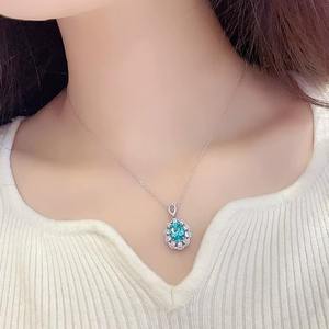 Ensemble collier et pendentif en argent S925 incrusté de Paraiba cultivé, style Princesse Diana, par la fabrique de bijoux Sapphire, pour femmes - Product Image 6