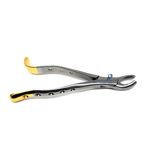 Forceps d'extraction dentaire 18R, manche doré, pointes dentelées, acier inoxydable, pour l'extraction des premiers et deuxième molaires supérieures droites - Product Image 1