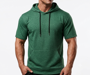 T-shirt à capuche sportif personnalisé pour homme, manches courtes, polyester/coton, léger, pull à capuche, gym, fitness, blanc, OEM ODM - Product Image 1