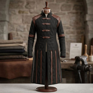 Manteau Gambeson matelassé médiéval de qualité supérieure pour homme, costume de guerrier Viking Renaissance LARP, veste longue ceinturée avec garnitures en cuir - Product Image 1