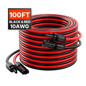 สายต่อแผงโซลาร์เซลล์ 100 ฟุต 10AWG พร้อมขั้วต่อกันน้ำแบบตัวผู้ตัวเมีย สาย PV 6 มม.² สำหรับผลิตภัณฑ์ที่เกี่ยวข้องกับโซลาร์เซลล์ - Product Image 1