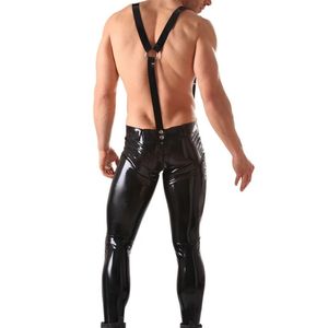 Pantalon moto noir taille haute pour homme en similicuir avec ceinture et braguette zippée, coupe slim, style clubwear - Product Image 2
