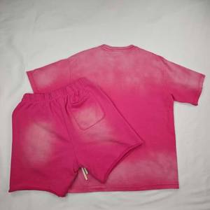 Ensemble T-shirt et short décontracté en coton dégradé pour homme – Col rond, manches courtes, idéal pour l'été - Product Image 3
