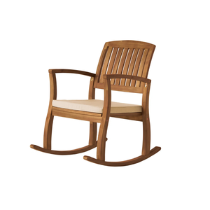 Fauteuil à bascule d'extérieur moderne en teck massif avec coussin, chaise à bascule en bois de luxe pour jardin, patio, hôtel, villa - Product Image 1
