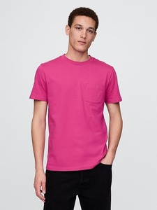 เสื้อยืดลำลองผู้ชายสีชมพูล้วน คอกลม แขนสั้น ผ้าฝ้ายออร์แกนิคผสมโพลีเอสเตอร์ น้ำหนัก 200 กรัม  โลโก้ด้านหน้า ดีไซน์เรียบง่าย ทรงหลวม - Product Image 1