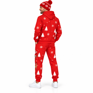 Ensemble de survêtement de Noël pour hommes en gros : sweat à capuche, pantalon de jogging et bonnet – Couleur unie, costume deux pièces personnalisé pour les fêtes - Product Image 4