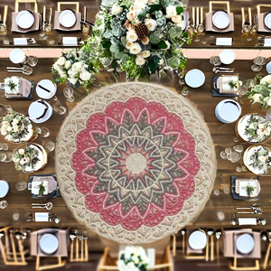 แผ่นรองบนโต๊ะทำจากปอกระเจาประดับลูกปัดสีชมพูงานตัดเย็บแบบทำงานสำหรับห้องรับประทานอาหารงานแต่งงานและข้างเตียง-แผ่นและเสื่อที่ดีที่สุด - Product Image 1