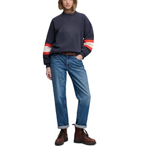 <b>Women's</b> Winter Navy Crewneck <b>Sweatshirt</b> 3D Embroidery Custom Logo Red <b>White</b> Sleeve Stripes Front Design 100% Cotton Streetwear - Product Image 6