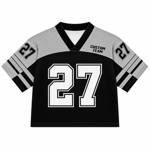 Maillot de football américain surdimensionné personnalisé en maille épaisse, col en V, manches courtes, numéro 27, style rétro streetwear, vente en gros - Product Image 1