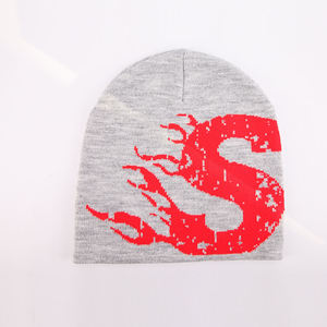 Multi Color Beanie Black And Gray Jacquard Beanie <b>Hat</b> With Yellow And Red S Logo Street Style Unisex Adult 56-58CM Casual Wear - Product Image 2
