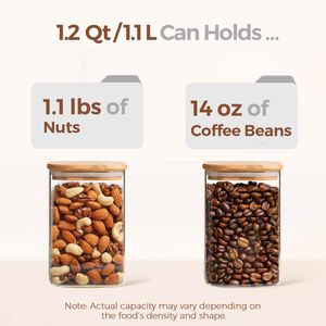 Set di 6 Contenitori in Vetro da 1,2 Qt con Coperchi, Barattoli Trasparenti per Alimenti, Organizzatori Quadrati per Dispensa - Product Image 3