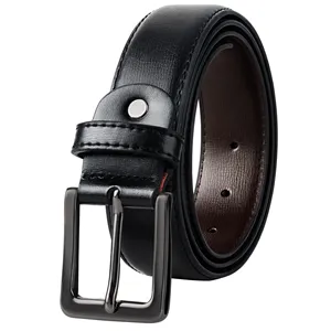 Ceinture en cuir véritable noir avec boucle en alliage à verrouillage automatique, largeur 35 mm, ceinture formelle pour homme, durable, moulage monobloc, prête à offrir - Product Image 1