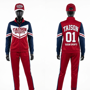 Survêtement de cheerleading en polaire polyester premium 280 GSM, rouge, marine et blanc, avec logo personnalisé brodé en twill. - Product Image 1