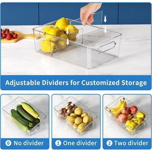 Set di 6 Organizzatori Trasparenti in Plastica per Dispensa con 2 Divisori, Contenitori in Acrilico per Cucina e Frigorifero - Product Image 4